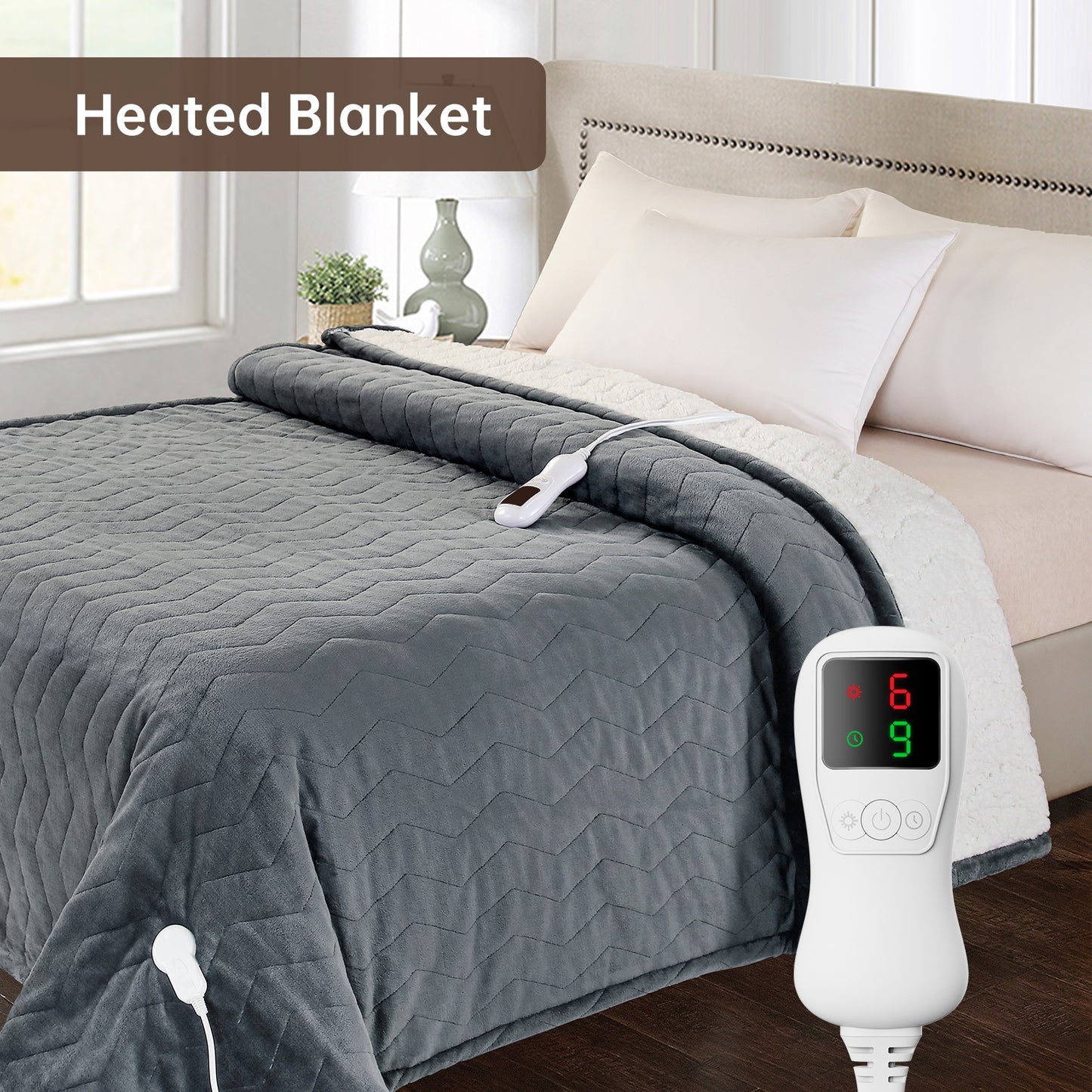 Electric Heated Blanket Full Size, Bed Warmer for Home, Super Cozy Fabric, 9 Heating Levels, 1-9 Hours Auto Off, Gift for Family, 72" x 84”