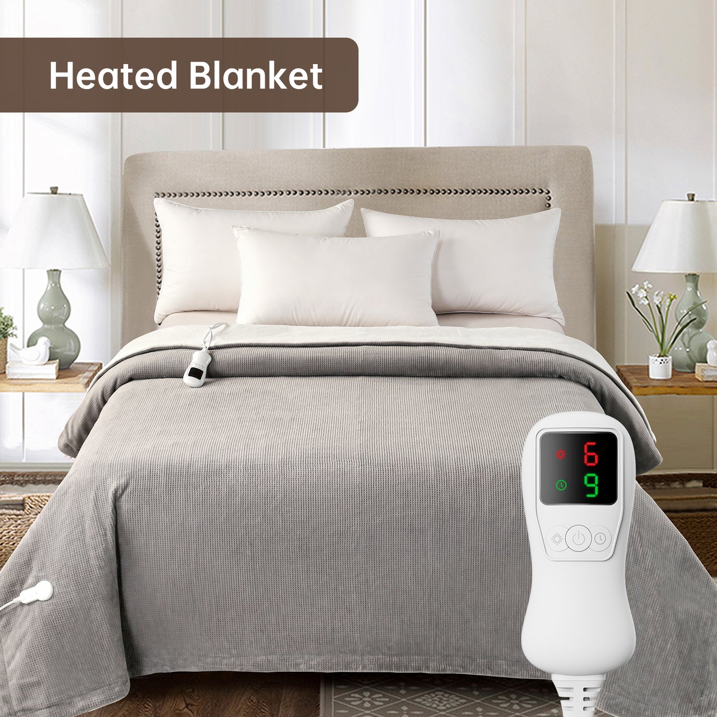 Electric Heated Blanket Full Size, Bed Warmer for Home, Super Cozy Fabric, 9 Heating Levels, 1-9 Hours Auto Off, Gift for Family, 72" x 84”