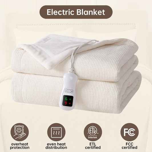 Electric Heated Blanket Full Size, Bed Warmer for Home, Super Cozy Fabric, 9 Heating Levels, 1-9 Hours Auto Off, Gift for Family, 72" x 84”