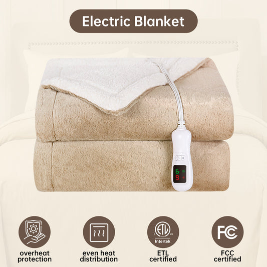 Electric Heated Blanket Full Size, Bed Warmer for Home, Super Cozy Fabric, 9 Heating Levels, 1-9 Hours Auto Off, Gift for Family, 72" x 84”