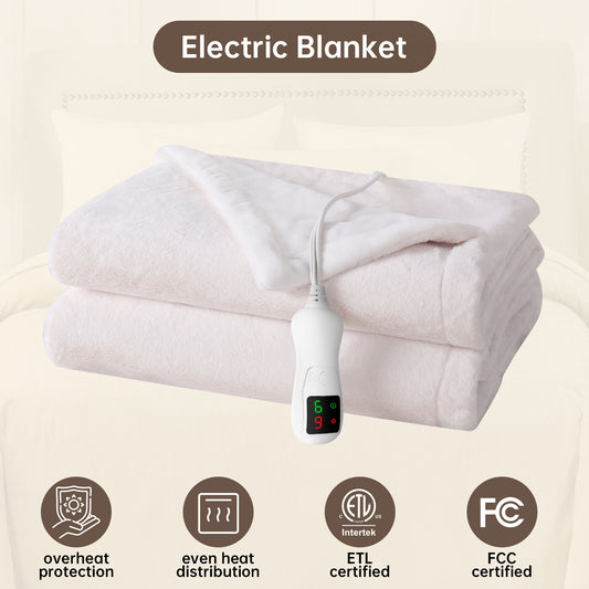 Electric Heated Blanket Full Size, Bed Warmer for Home, Super Cozy Fabric, 9 Heating Levels, 1-9 Hours Auto Off, Gift for Family, 72" x 84”