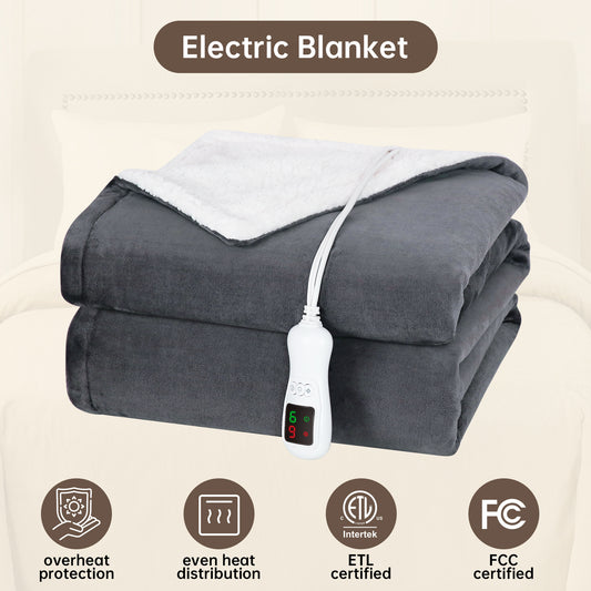 Electric Heated Blanket Full Size, Bed Warmer for Home, Super Cozy Fabric, 9 Heating Levels, 1-9 Hours Auto Off, Gift for Family, 72" x 84”