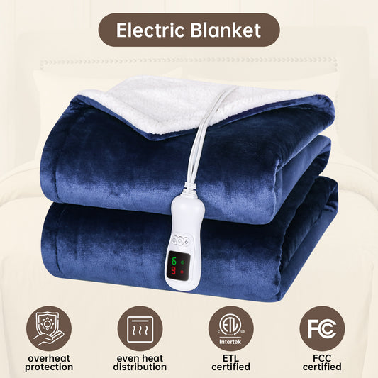 Electric Heated Blanket Full Size, Bed Warmer for Home, Super Cozy Fabric, 9 Heating Levels, 1-9 Hours Auto Off, Gift for Family, 72" x 84”