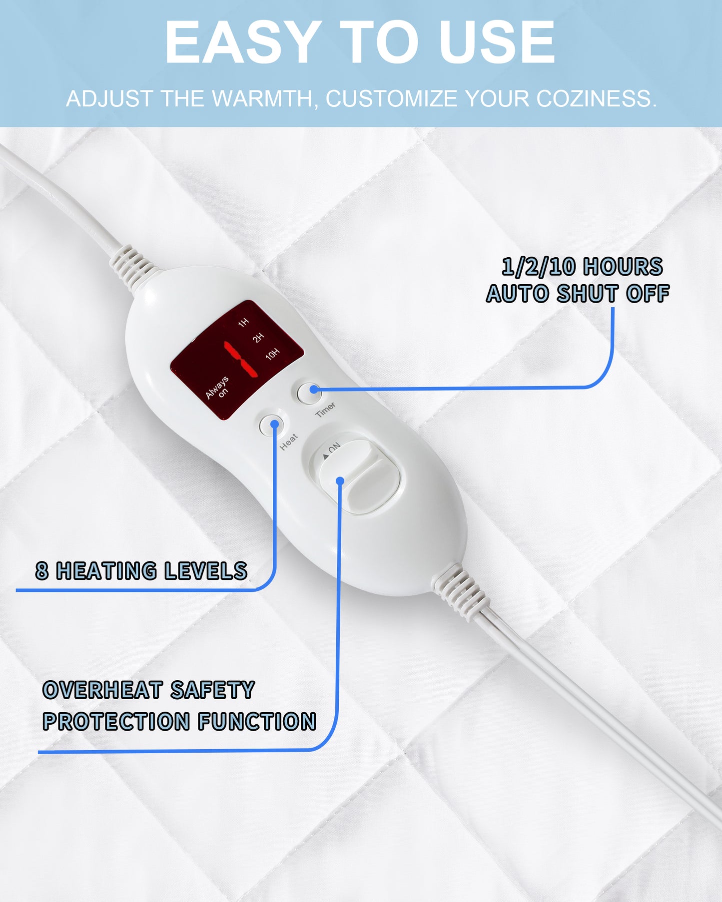 Heated Mattress Pad King Size - Electric Mattress Pad with Dual Control, 8 Heating Settings, Soft Blanket, Bed Warmer, 12-Hour Timer, Heater Sheets, 78" x 80"