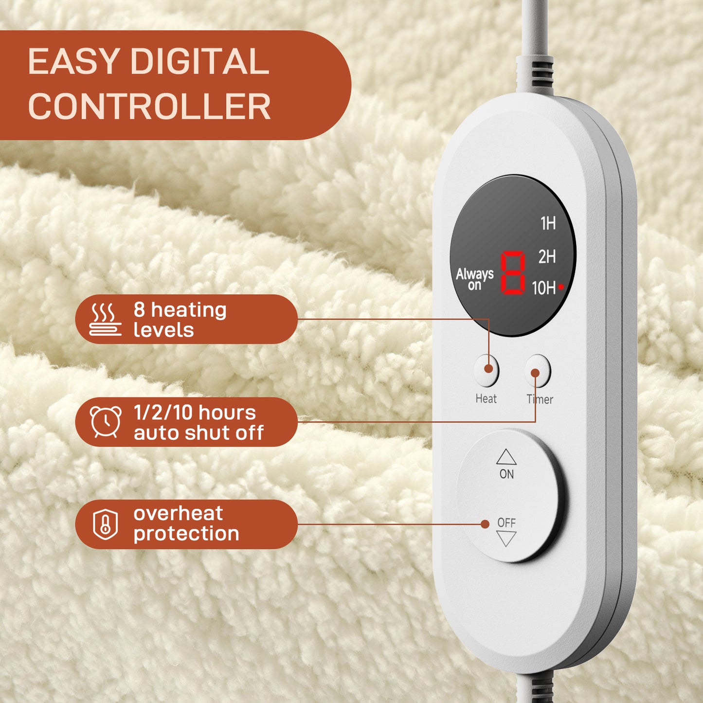 Electric Mattress Pad Cal King Size With Dual Control, 8 Heating Settings, Soft Blanket, Bed Warmer, 12-Hour Timer, Heater Sheets, 72" x 84"