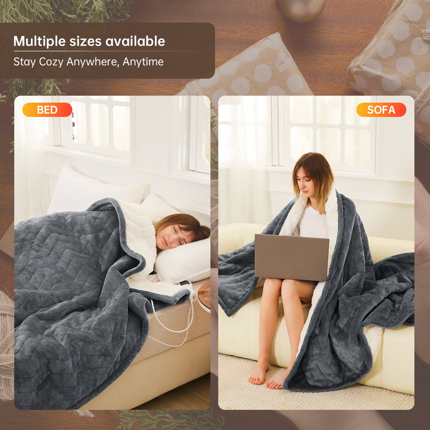 Electric Heated Blanket Full Size, Bed Warmer for Home, Super Cozy Fabric, 9 Heating Levels, 1-9 Hours Auto Off, Gift for Family, 72" x 84”
