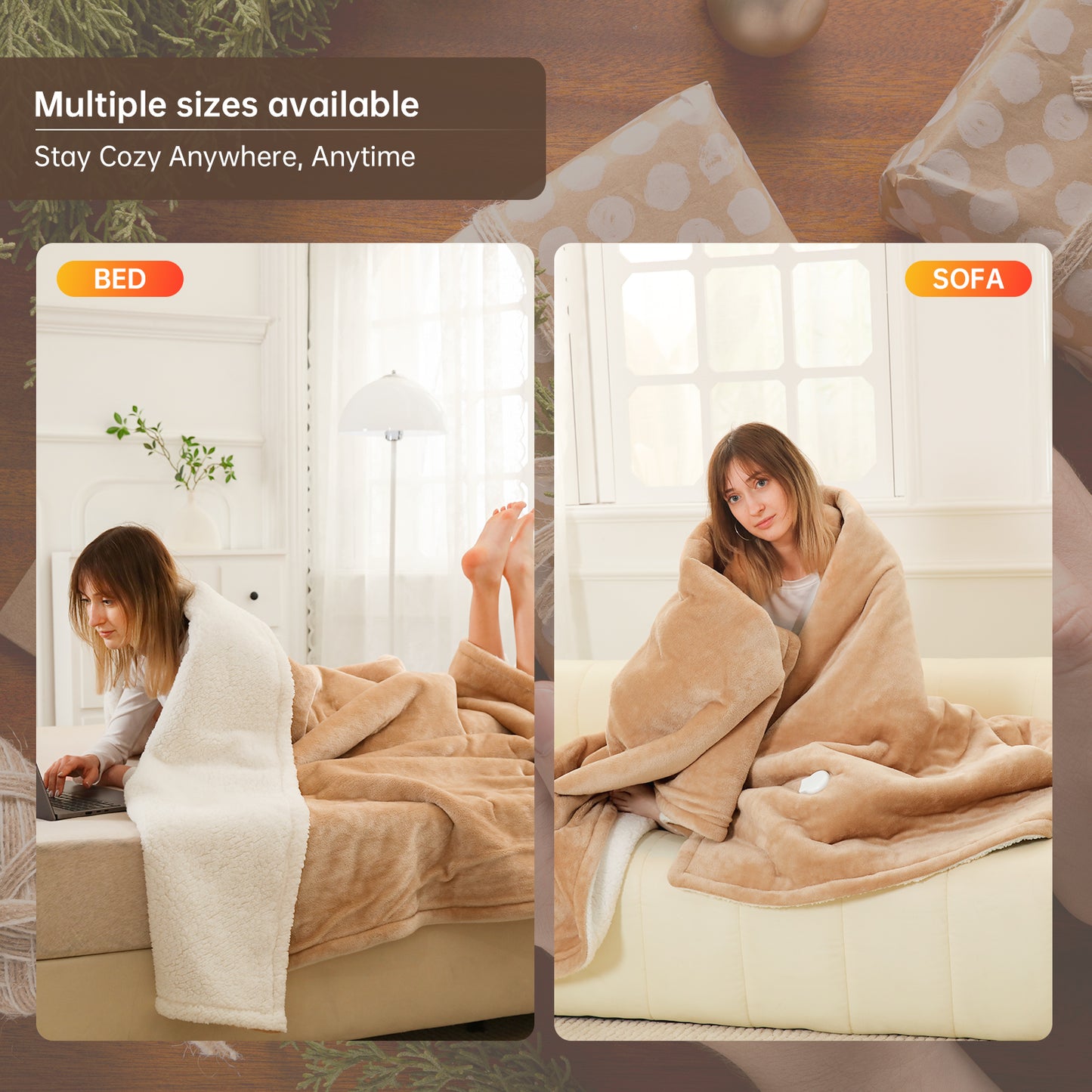 Electric Heated Blanket Full Size, Bed Warmer for Home, Super Cozy Fabric, 9 Heating Levels, 1-9 Hours Auto Off, Gift for Family, 72" x 84”