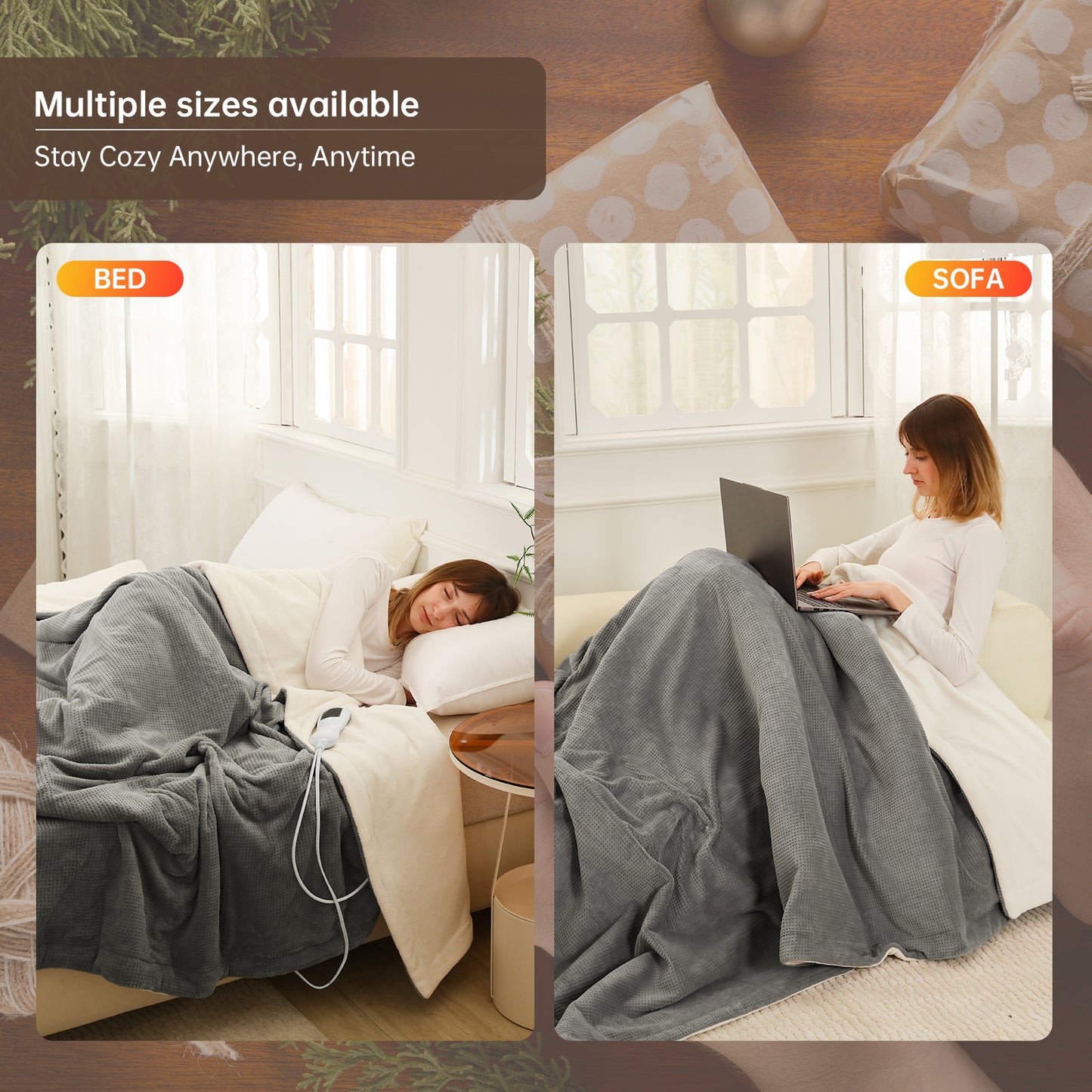 Electric Heated Blanket Full Size, Bed Warmer for Home, Super Cozy Fabric, 9 Heating Levels, 1-9 Hours Auto Off, Gift for Family, 72" x 84”