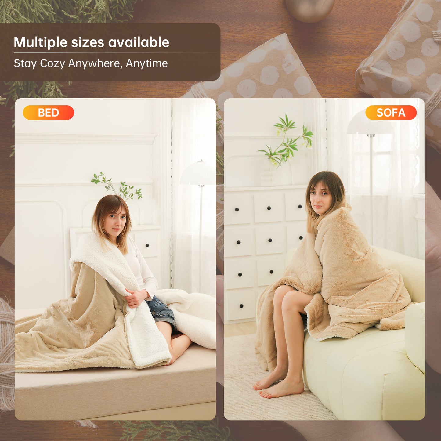Electric Heated Blanket Full Size, Bed Warmer for Home, Super Cozy Fabric, 9 Heating Levels, 1-9 Hours Auto Off, Gift for Family, 72" x 84”