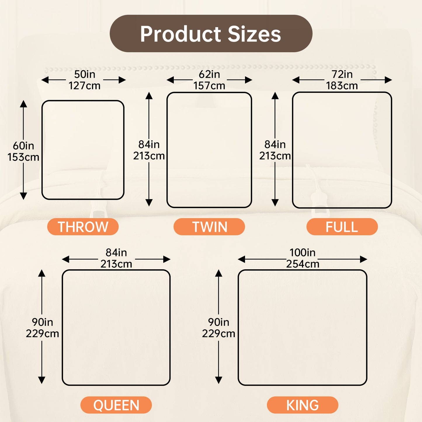 Electric Heated Blanket Full Size, Bed Warmer for Home, Super Cozy Fabric, 9 Heating Levels, 1-9 Hours Auto Off, Gift for Family, 72" x 84”