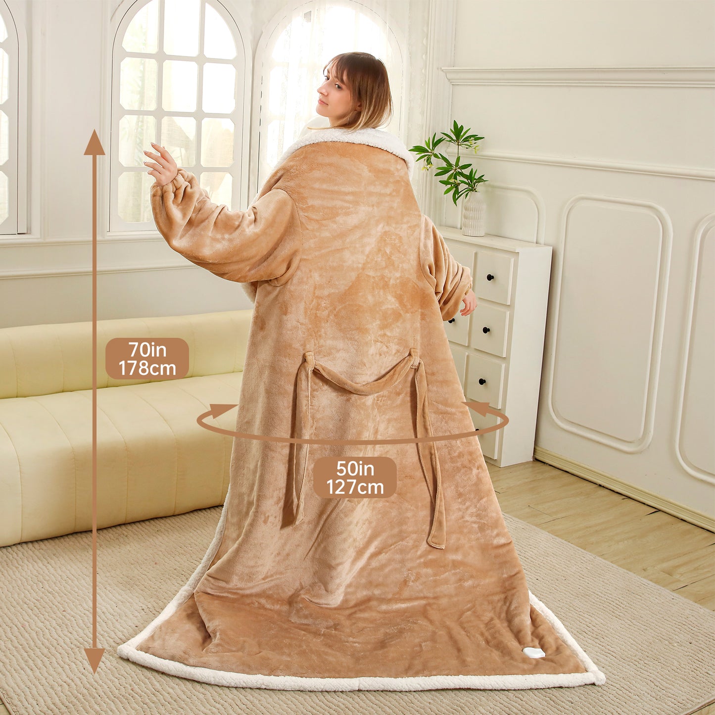 Electric Heated Blanket Trow Size, Wearable Heated Blanket with Foot Pocket, Super Cozy Fabric, 9 Heating Levels, 1-9 Hours Auto Off, Gift for Family, 50" x 70”