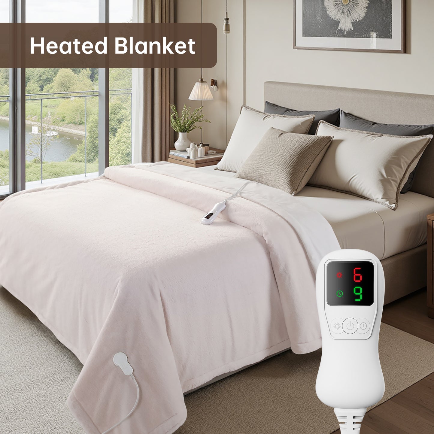 Electric Heated Blanket Full Size, Bed Warmer for Home, Super Cozy Fabric, 9 Heating Levels, 1-9 Hours Auto Off, Gift for Family, 72" x 84”