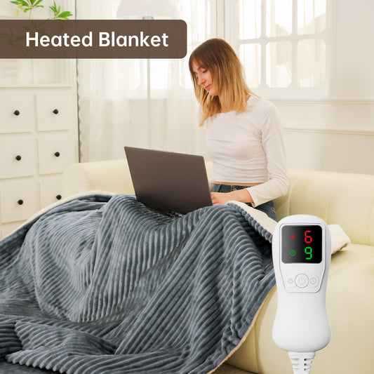 Electric Heated Blanket Trow Size, Bed Warmer for Home, Super Cozy Fabric, 9 Heating Levels, 1-9 Hours Auto Off, Gift for Family, 50" x 60”