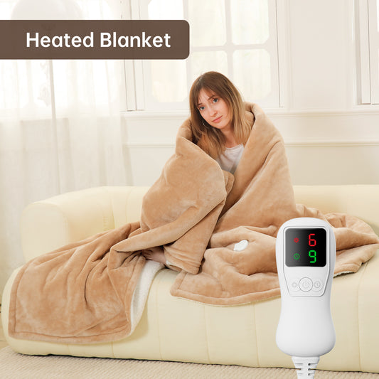 Electric Heated Blanket Trow Size, Bed Warmer for Home, Super Cozy Fabric, 9 Heating Levels, 1-9 Hours Auto Off, Gift for Family, 50" x 60”