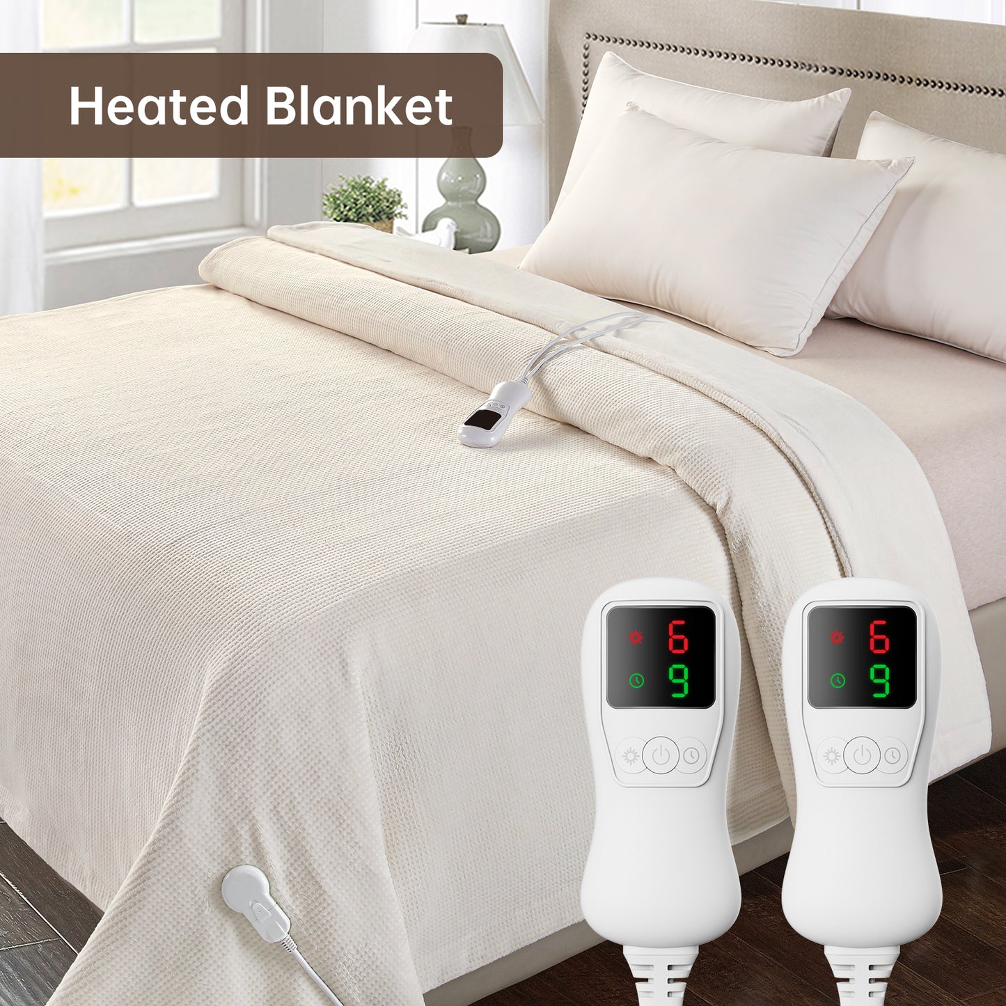 Electric Heated Blanket Queen Size, Bed Warmer for Home, Super Cozy Fabric, 9 Heating Levels, 1-9 Hours Auto Off, Gift for Family, 84" x 90”