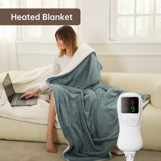 Electric Heated Blanket Trow Size, Bed Warmer for Home, Super Cozy Fabric, 9 Heating Levels, 1-9 Hours Auto Off, Gift for Family, 50" x 60”