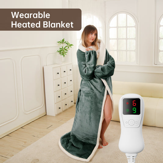 Electric Heated Blanket Trow Size, Wearable Heated Blanket with Foot Pocket, Super Cozy Fabric, 9 Heating Levels, 1-9 Hours Auto Off, Gift for Family, 50" x 70”