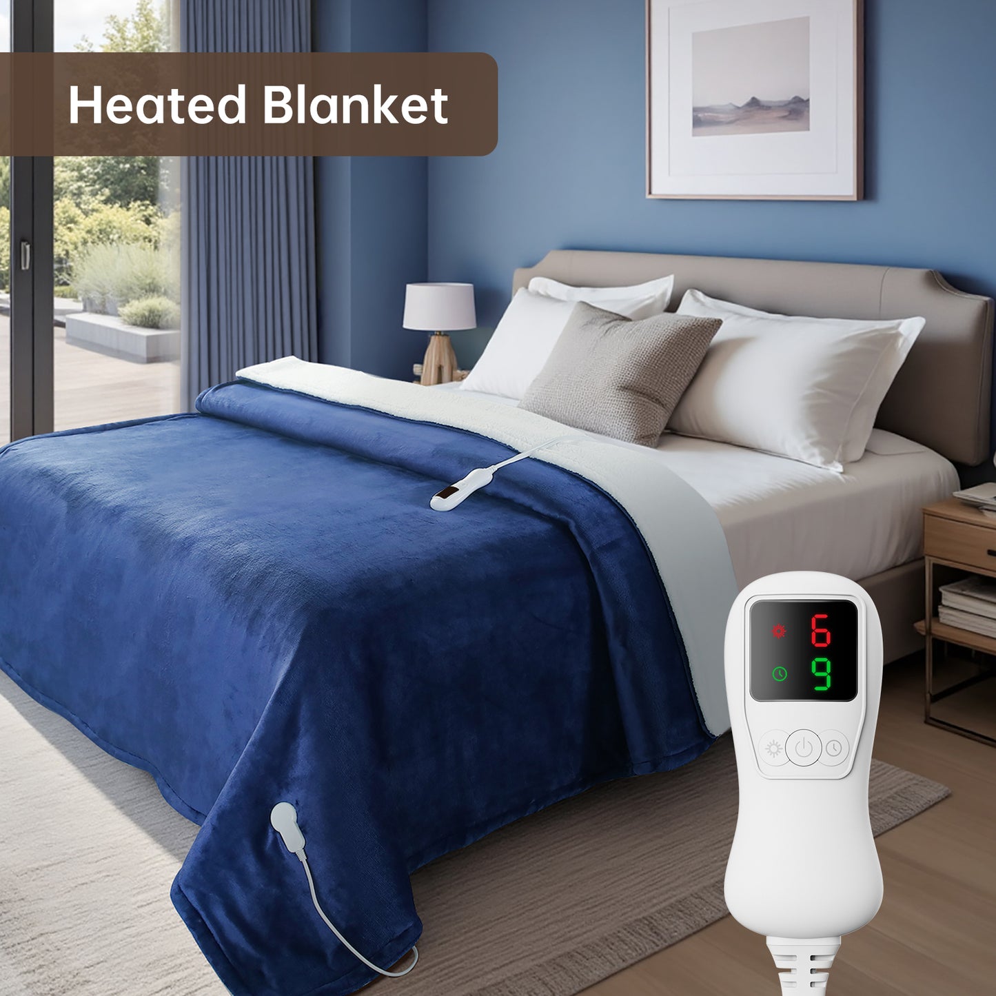 Electric Heated Blanket Full Size, Bed Warmer for Home, Super Cozy Fabric, 9 Heating Levels, 1-9 Hours Auto Off, Gift for Family, 72" x 84”