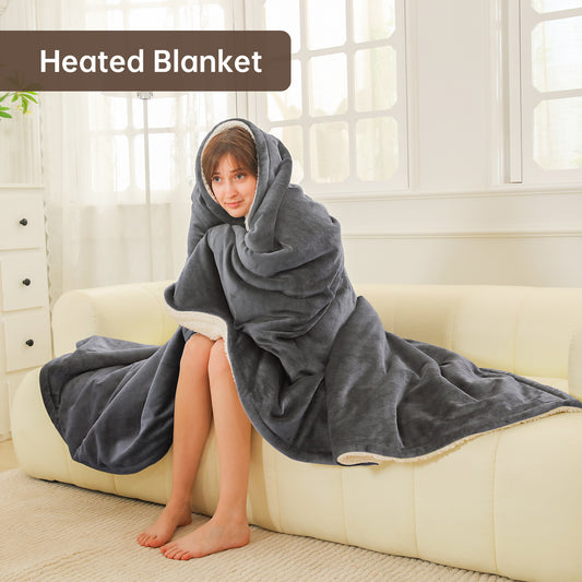 Electric Heated Blanket Trow Size, Bed Warmer for Home, Super Cozy Fabric, 9 Heating Levels, 1-9 Hours Auto Off, Gift for Family, 50" x 60”