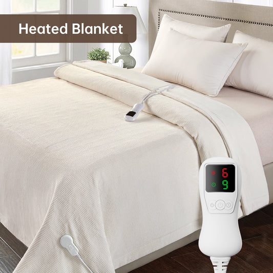 Electric Heated Blanket Full Size, Bed Warmer for Home, Super Cozy Fabric, 9 Heating Levels, 1-9 Hours Auto Off, Gift for Family, 72" x 84”