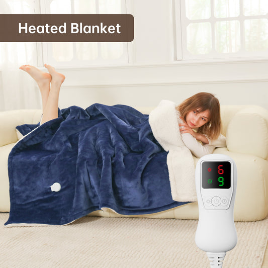 Electric Heated Blanket Trow Size, Bed Warmer for Home, Super Cozy Fabric, 9 Heating Levels, 1-9 Hours Auto Off, Gift for Family, 50" x 60”