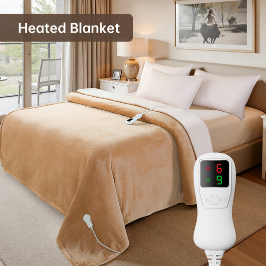 Electric Heated Blanket Full Size, Bed Warmer for Home, Super Cozy Fabric, 9 Heating Levels, 1-9 Hours Auto Off, Gift for Family, 72" x 84”