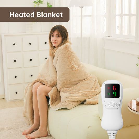 Electric Heated Blanket Trow Size, Bed Warmer for Home, Super Cozy Fabric, 9 Heating Levels, 1-9 Hours Auto Off, Gift for Family, 50" x 60”