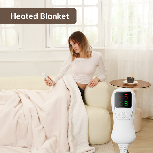 Electric Heated Blanket Trow Size, Bed Warmer for Home, Super Cozy Fabric, 9 Heating Levels, 1-9 Hours Auto Off, Gift for Family, 50" x 60”