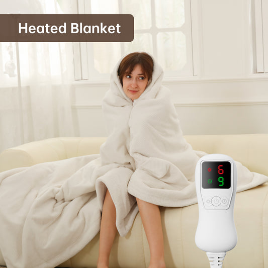Electric Heated Blanket Trow Size, Bed Warmer for Home, Super Cozy Fabric, 9 Heating Levels, 1-9 Hours Auto Off, Gift for Family, 50" x 60”