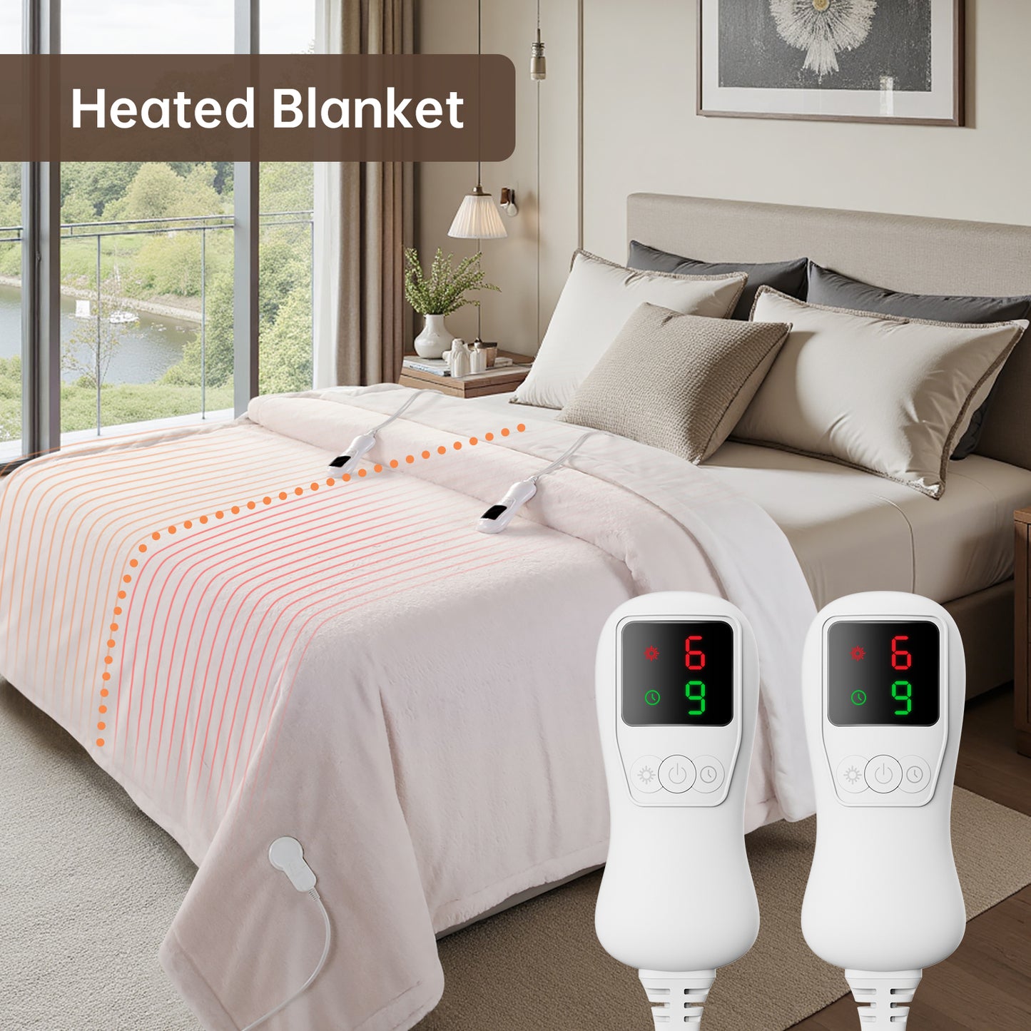 Electric Heated Blanket Queen Size, Bed Warmer for Home, Super Cozy Fabric, 9 Heating Levels, 1-9 Hours Auto Off, Gift for Family, 84" x 90”