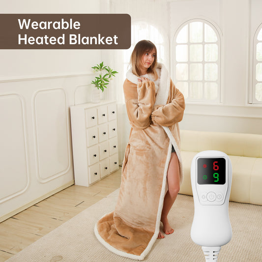 Electric Heated Blanket Trow Size, Wearable Heated Blanket with Foot Pocket, Super Cozy Fabric, 9 Heating Levels, 1-9 Hours Auto Off, Gift for Family, 50" x 70”