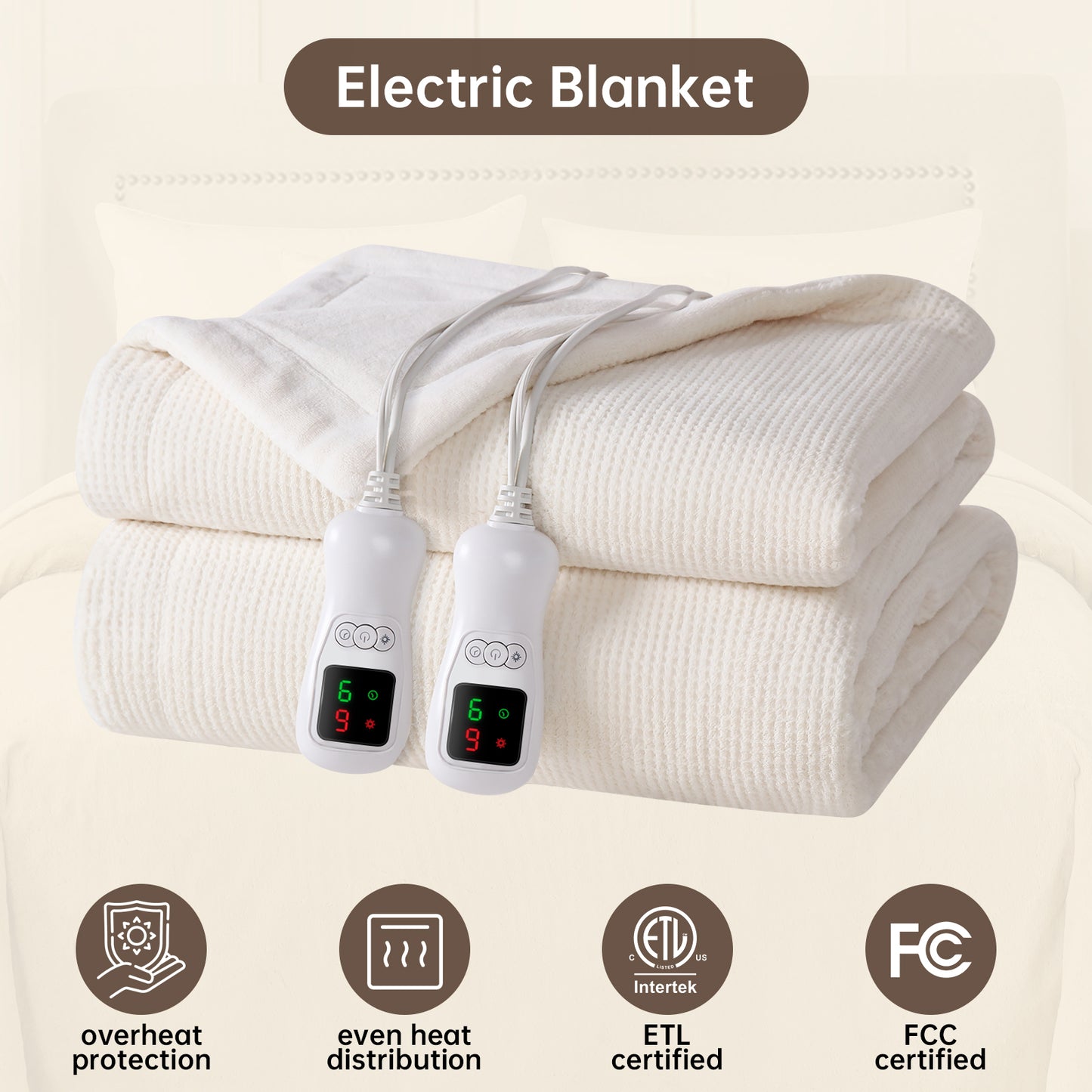 Electric Heated Blanket Queen Size, Bed Warmer for Home, Super Cozy Fabric, 9 Heating Levels, 1-9 Hours Auto Off, Gift for Family, 84" x 90”