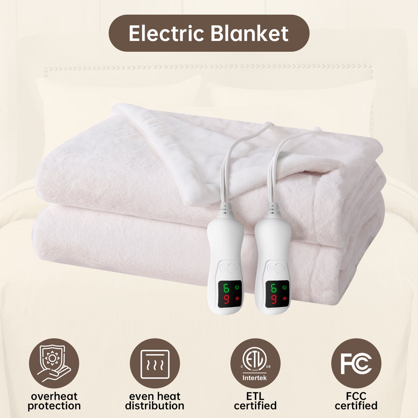 Electric Heated Blanket Queen Size, Bed Warmer for Home, Super Cozy Fabric, 9 Heating Levels, 1-9 Hours Auto Off, Gift for Family, 84" x 90”