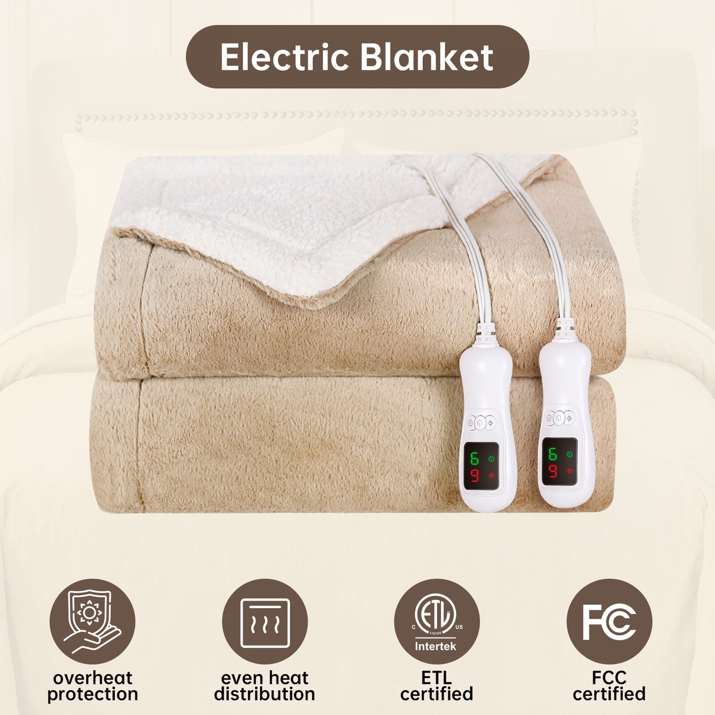 Electric Heated Blanket King Size, Bed Warmer for Home, Super Cozy Fabric, 9 Heating Levels, 1-9 Hours Auto Off, Gift for Family, 100" x 90”