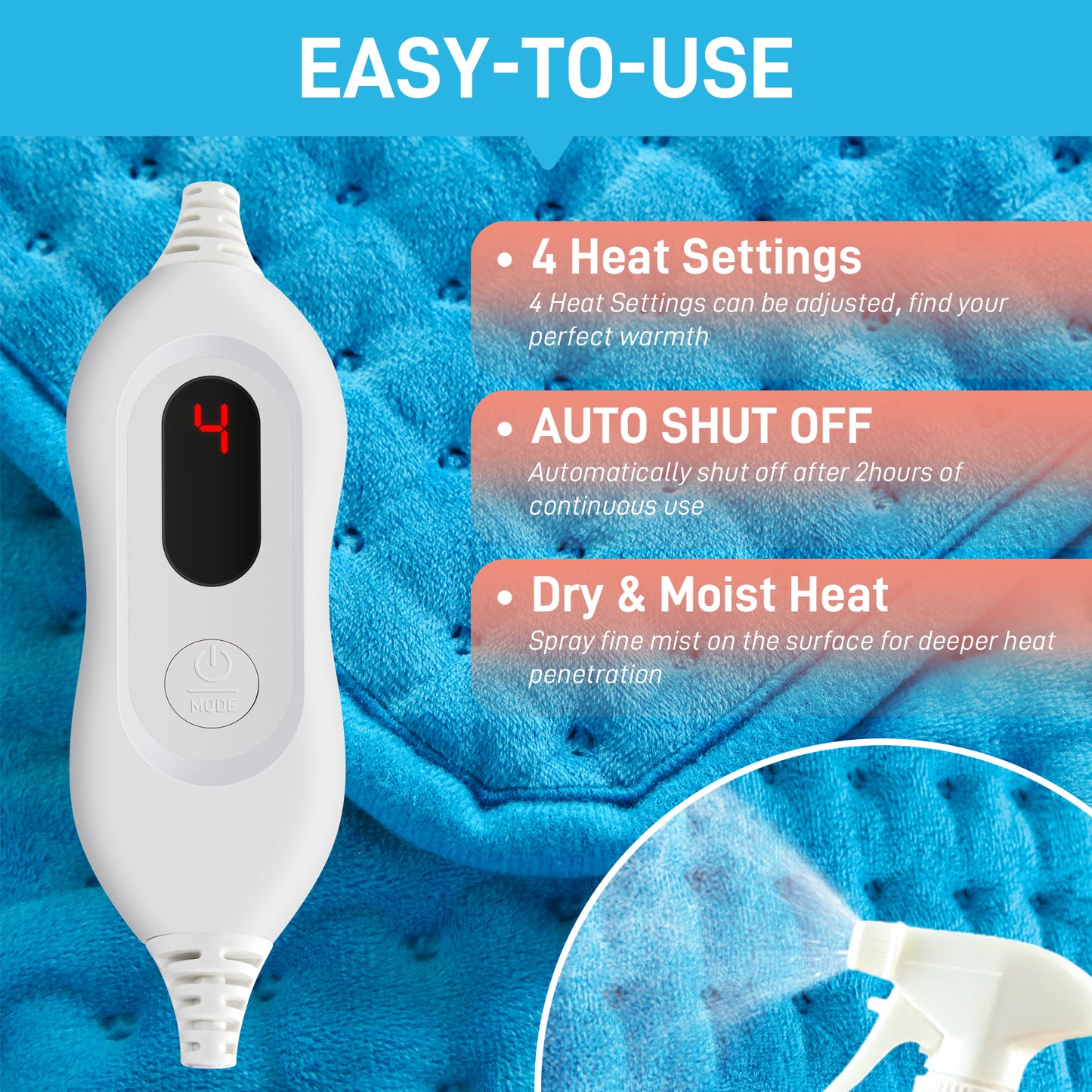 Electric Heating Pad for Back Period Cramps Neck Shoulders Knee Pain Relief, Moist Heat Pad, Gifts for Women Dad Mom, Warm Compress, Auto Shut-Off, 4 Heat Level, 12” x 24”