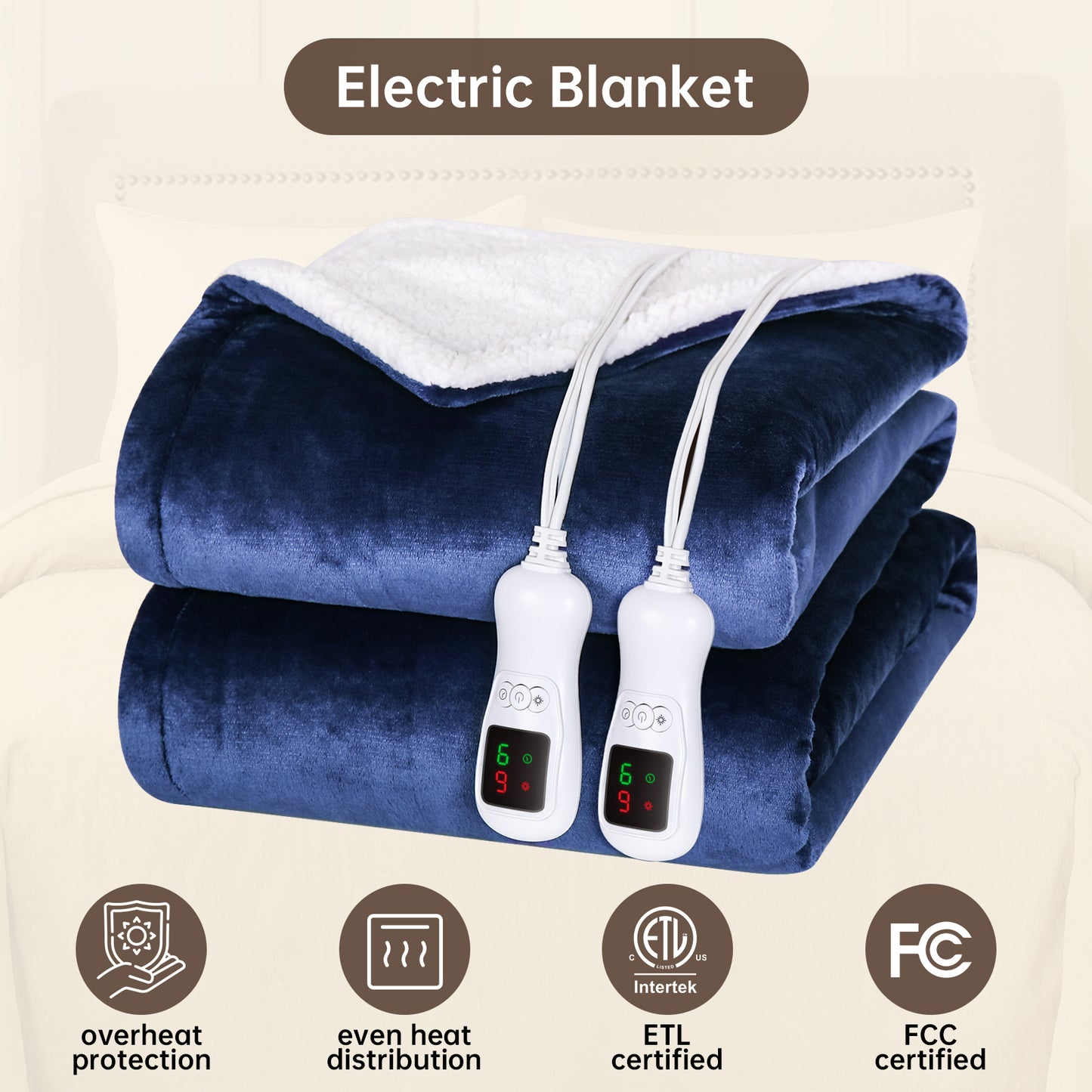 Electric Heated Blanket Queen Size, Bed Warmer for Home, Super Cozy Fabric, 9 Heating Levels, 1-9 Hours Auto Off, Gift for Family, 84" x 90”