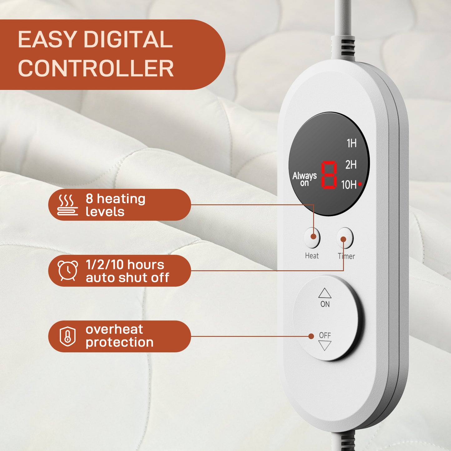 Electric Mattress Pad Twin Size With Dual Control, 8 Heating Settings, Soft Blanket, Bed Warmer, 12-Hour Timer, Heater Sheets, 39" x 75"