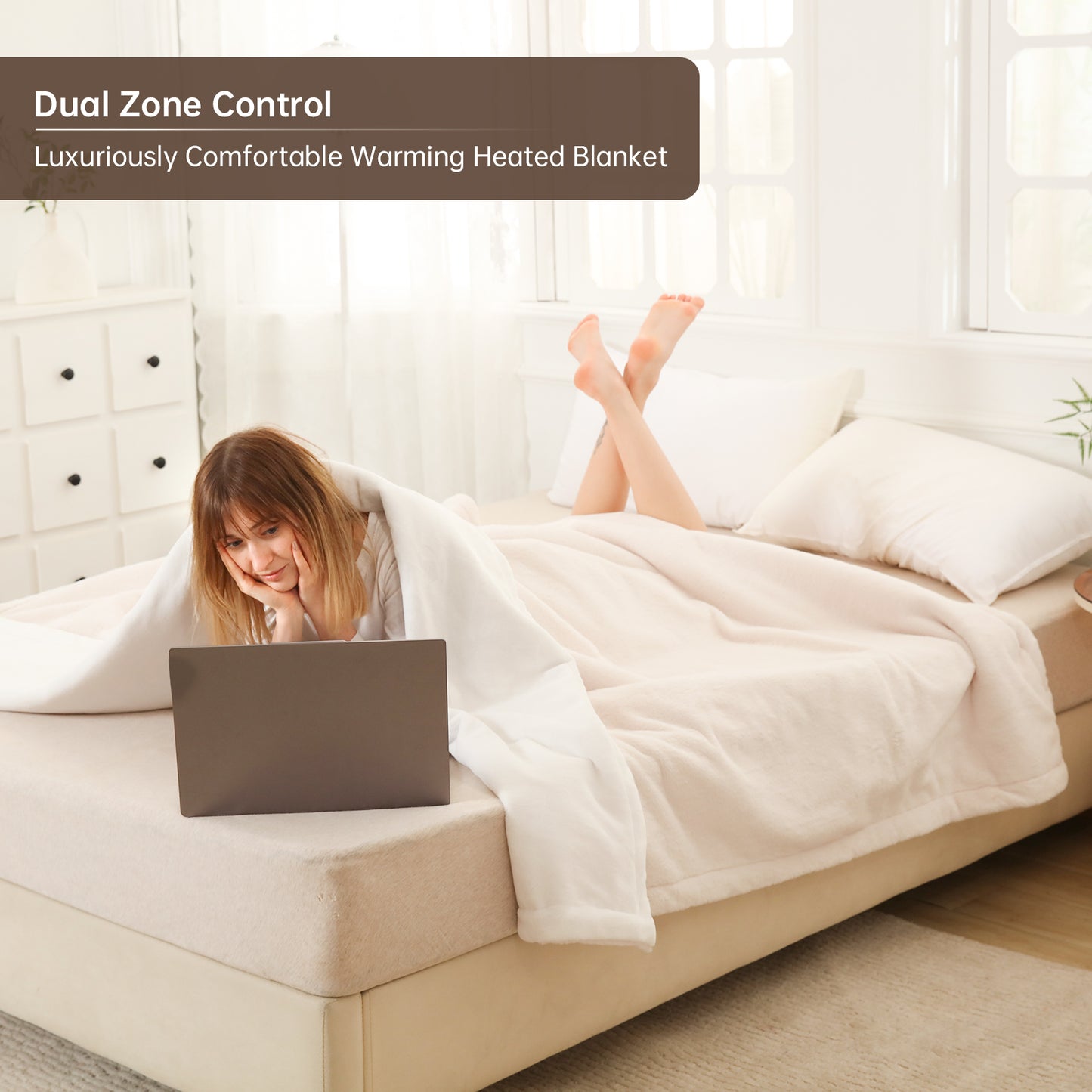 Electric Heated Blanket Queen Size, Bed Warmer for Home, Super Cozy Fabric, 9 Heating Levels, 1-9 Hours Auto Off, Gift for Family, 84" x 90”