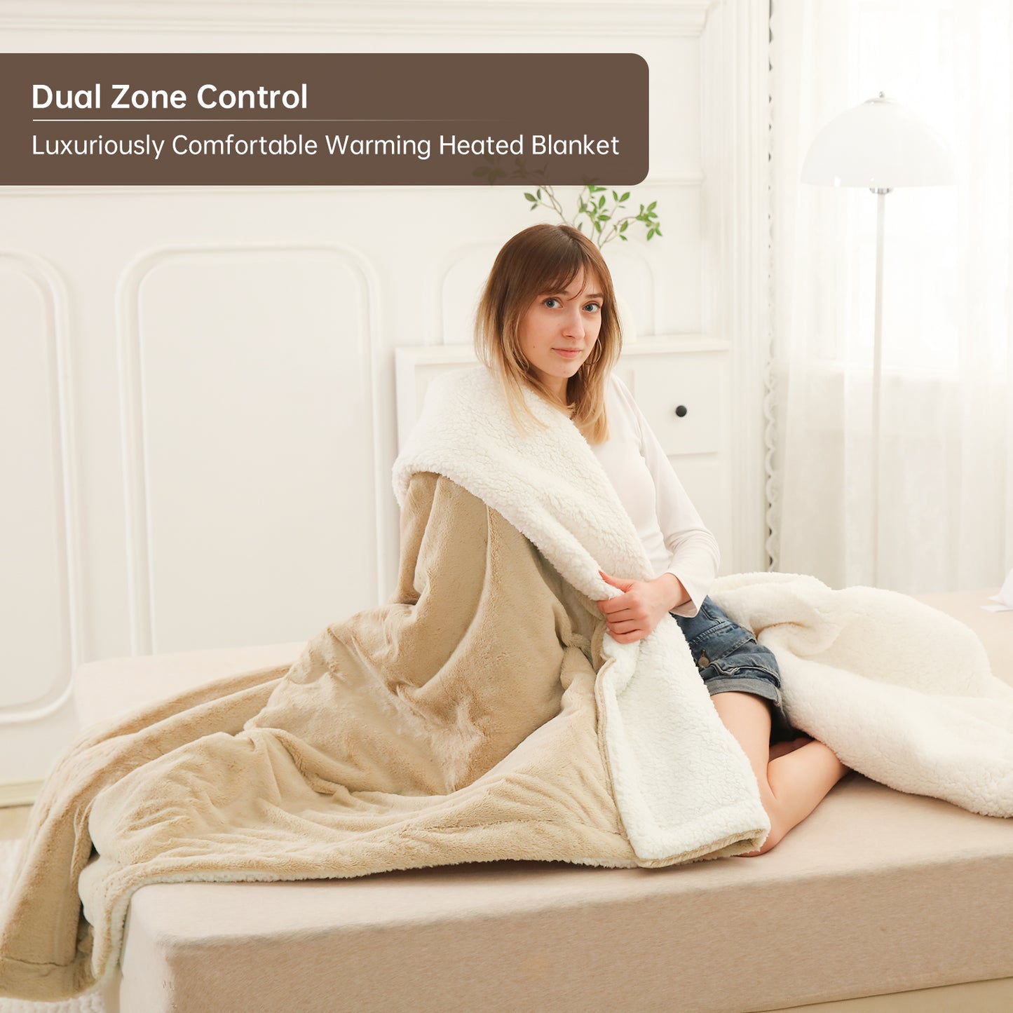 Electric Heated Blanket King Size, Bed Warmer for Home, Super Cozy Fabric, 9 Heating Levels, 1-9 Hours Auto Off, Gift for Family, 100" x 90”