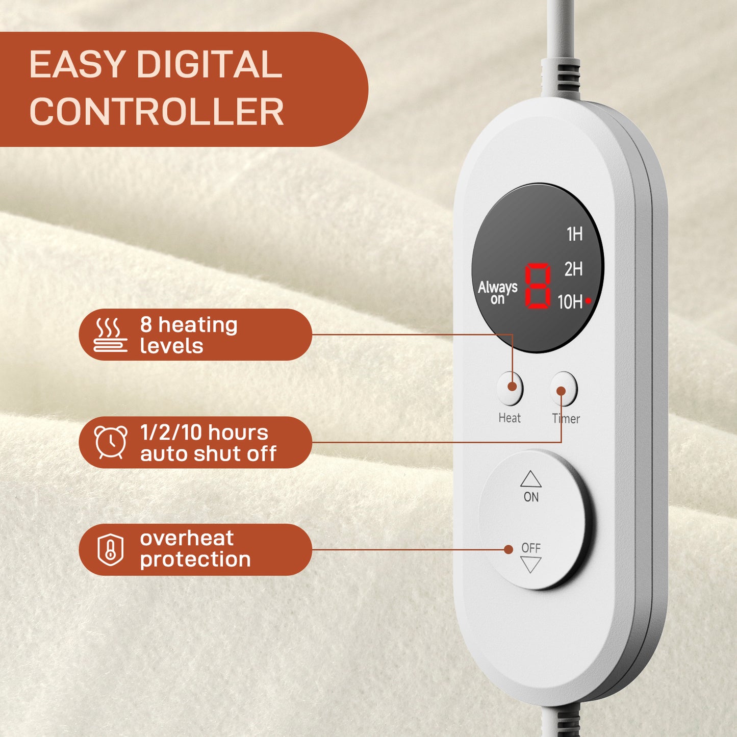 Electric Mattress Pad Queen Size With Dual Control, 8 Heating Settings, Soft Blanket, Bed Warmer, 12-Hour Timer, Heater Sheets, 60" x 80"