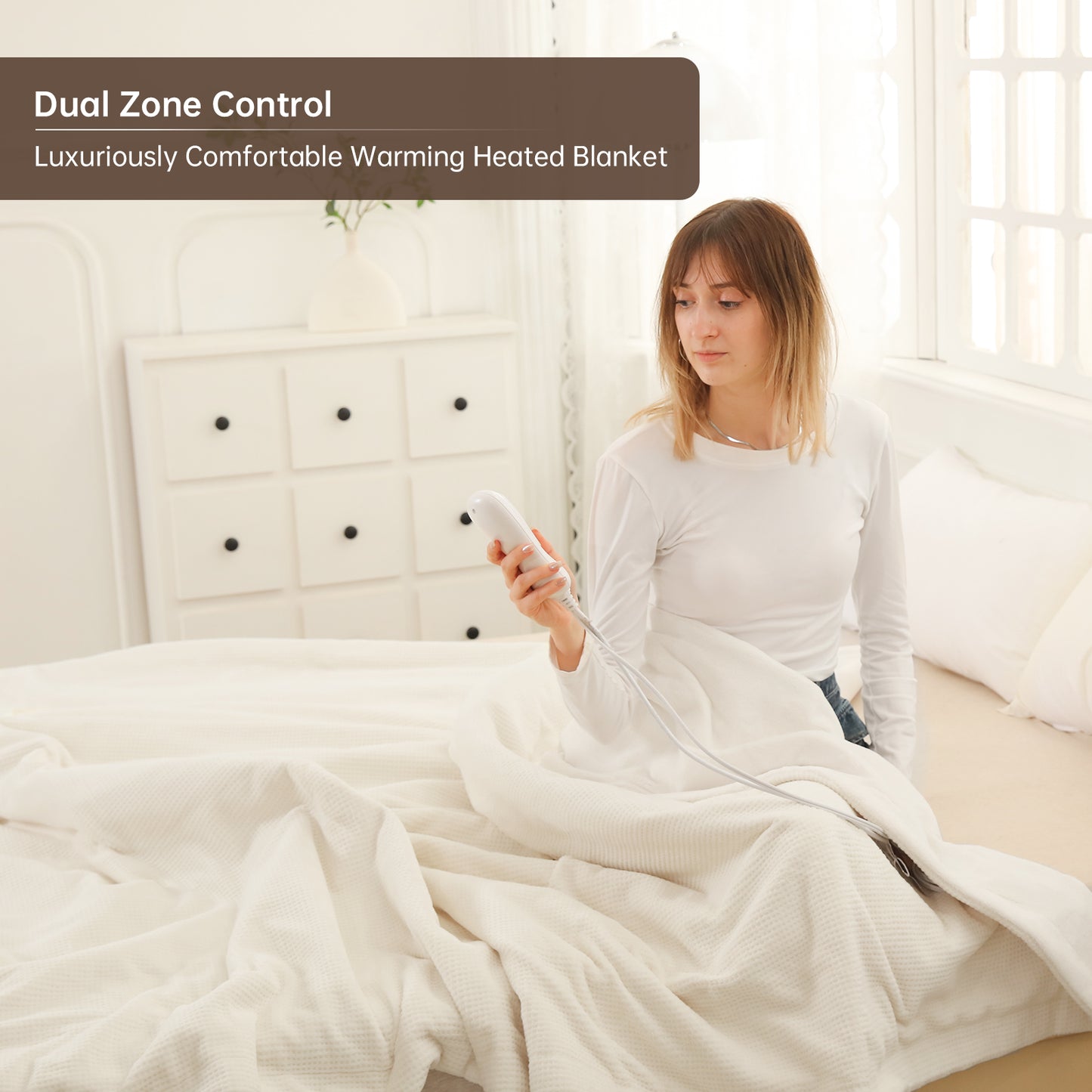Electric Heated Blanket Queen Size, Bed Warmer for Home, Super Cozy Fabric, 9 Heating Levels, 1-9 Hours Auto Off, Gift for Family, 84" x 90”