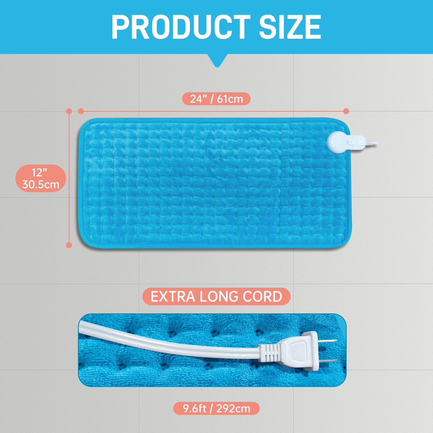 Electric Heating Pad for Back Period Cramps Neck Shoulders Knee Pain Relief, Moist Heat Pad, Gifts for Women Dad Mom, Warm Compress, Auto Shut-Off, 4 Heat Level, 12” x 24”