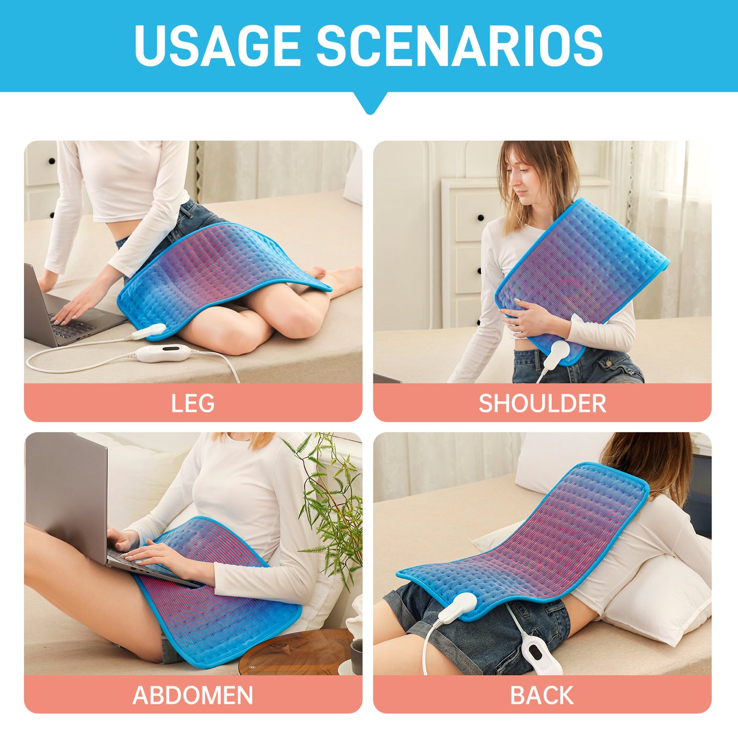 Electric Heating Pad for Back Period Cramps Neck Shoulders Knee Pain Relief, Moist Heat Pad, Gifts for Women Dad Mom, Warm Compress, Auto Shut-Off, 4 Heat Level, 12” x 24”