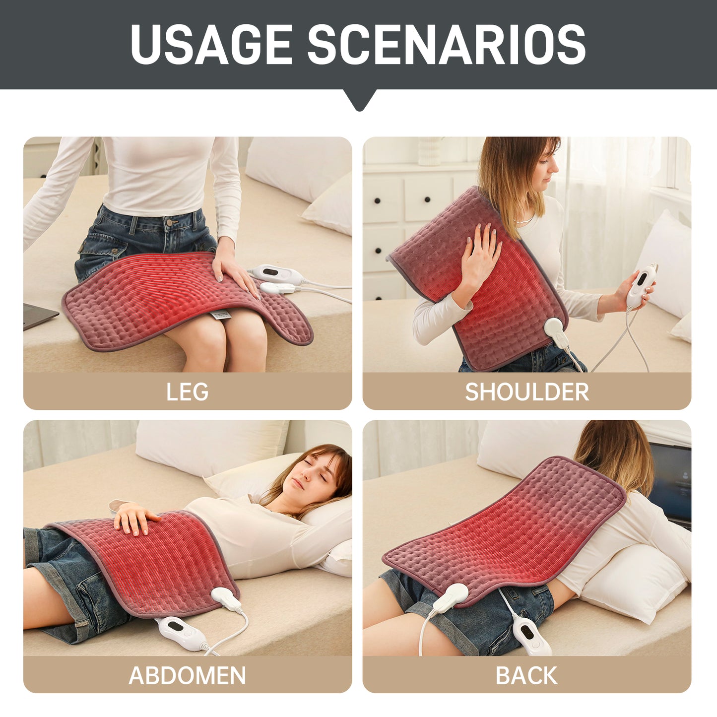 Electric Heating Pad for Back Period Cramps Neck Shoulders Knee Pain Relief, Moist Heat Pad, Gifts for Women Dad Mom, Warm Compress, Auto Shut-Off, 4 Heat Level, 12” x 24”