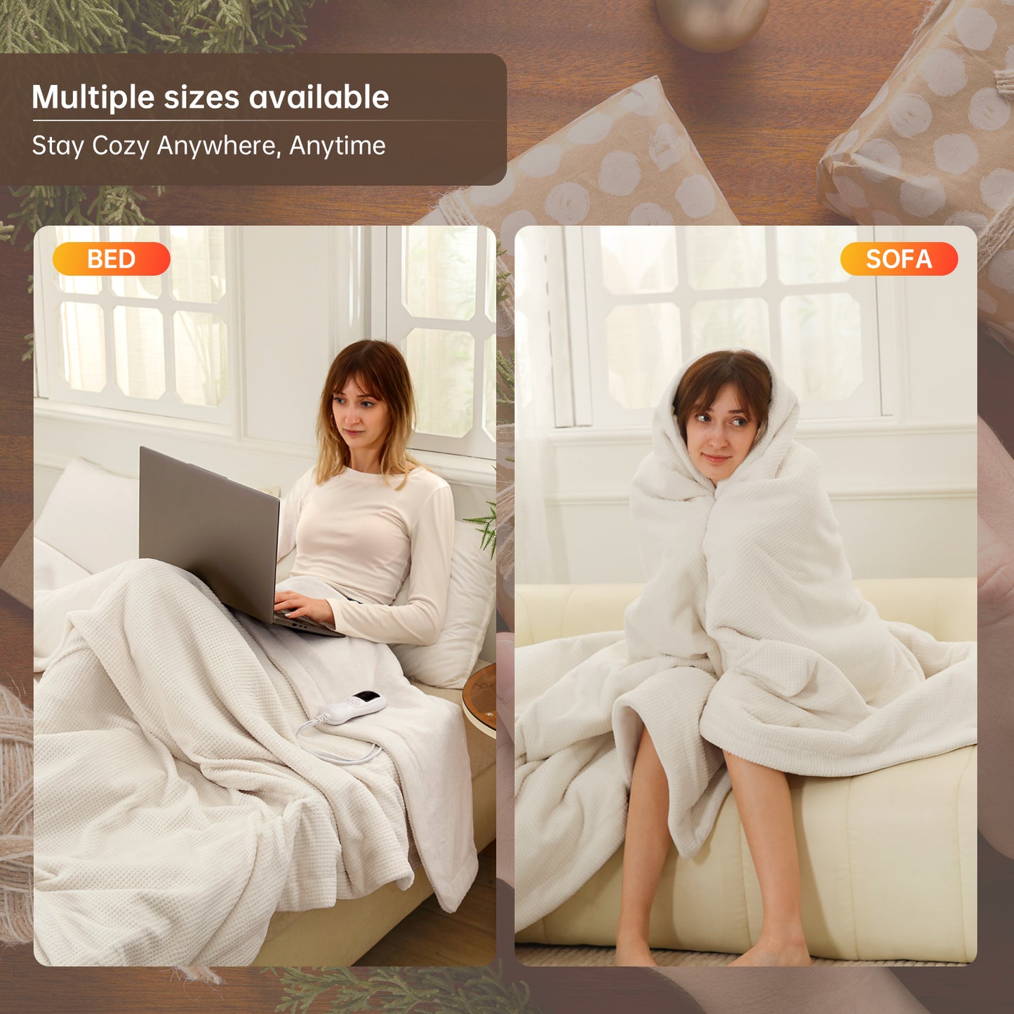 Electric Heated Blanket Full Size, Bed Warmer for Home, Super Cozy Fabric, 9 Heating Levels, 1-9 Hours Auto Off, Gift for Family, 72" x 84”