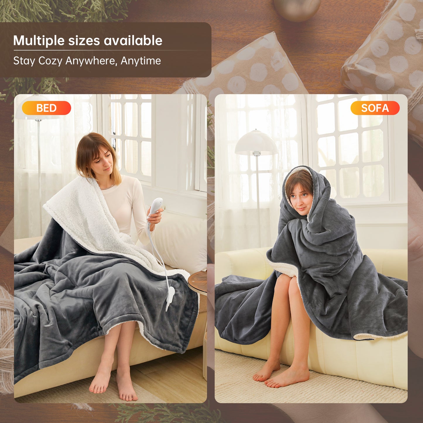 Electric Heated Blanket Full Size, Bed Warmer for Home, Super Cozy Fabric, 9 Heating Levels, 1-9 Hours Auto Off, Gift for Family, 72" x 84”