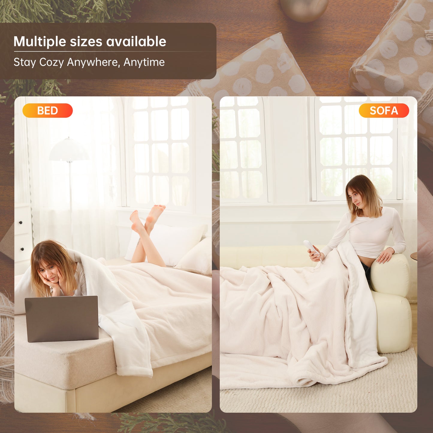 Electric Heated Blanket Full Size, Bed Warmer for Home, Super Cozy Fabric, 9 Heating Levels, 1-9 Hours Auto Off, Gift for Family, 72" x 84”