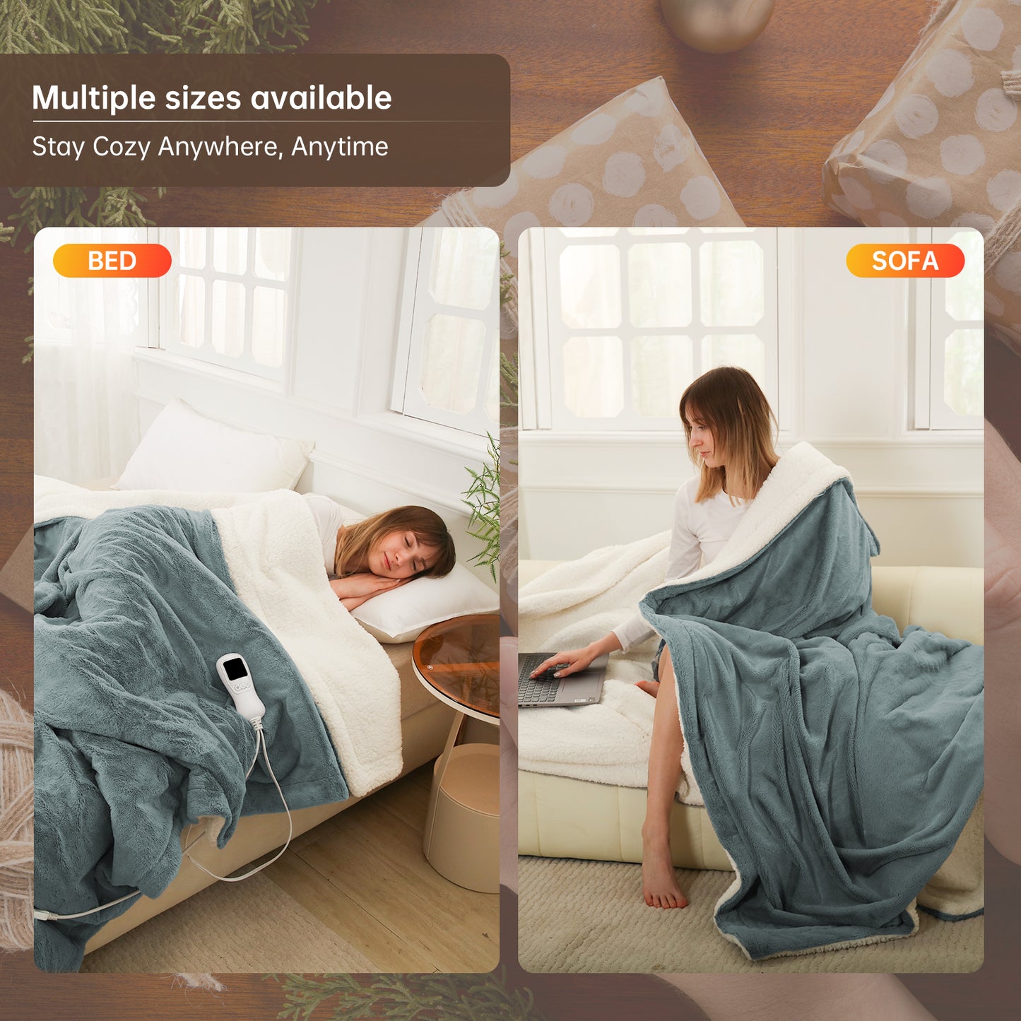 Electric Heated Blanket Full Size, Bed Warmer for Home, Super Cozy Fabric, 9 Heating Levels, 1-9 Hours Auto Off, Gift for Family, 72" x 84”