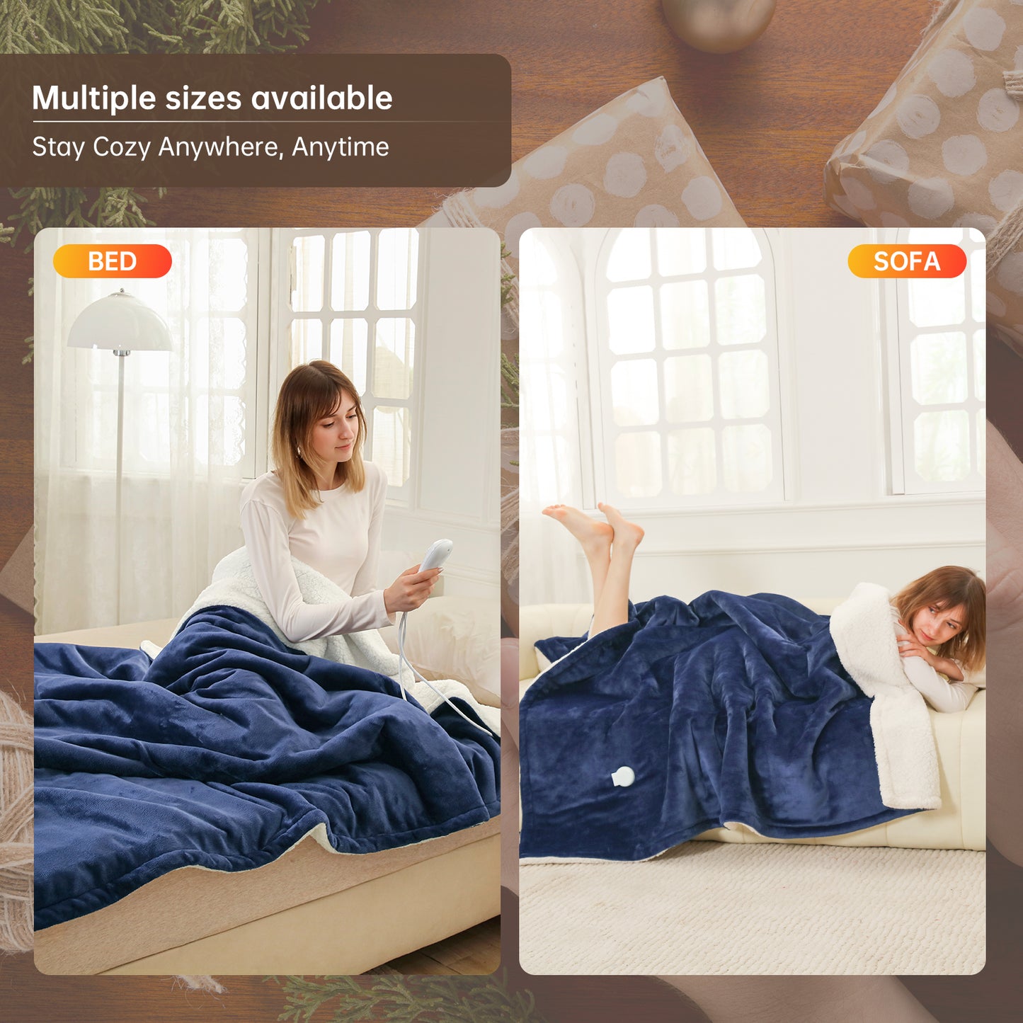 Electric Heated Blanket Full Size, Bed Warmer for Home, Super Cozy Fabric, 9 Heating Levels, 1-9 Hours Auto Off, Gift for Family, 72" x 84”