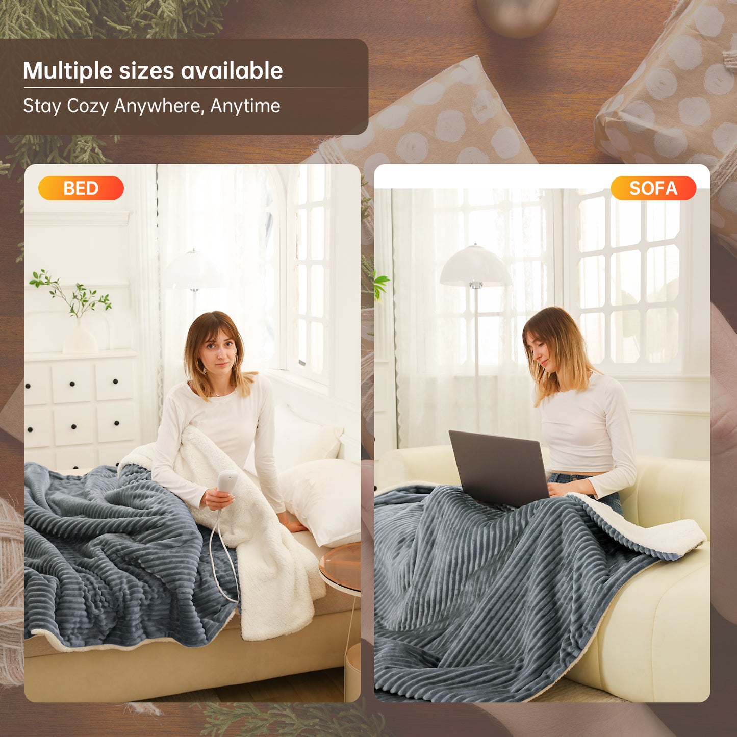 Electric Heated Blanket Full Size, Bed Warmer for Home, Super Cozy Fabric, 9 Heating Levels, 1-9 Hours Auto Off, Gift for Family, 72" x 84”